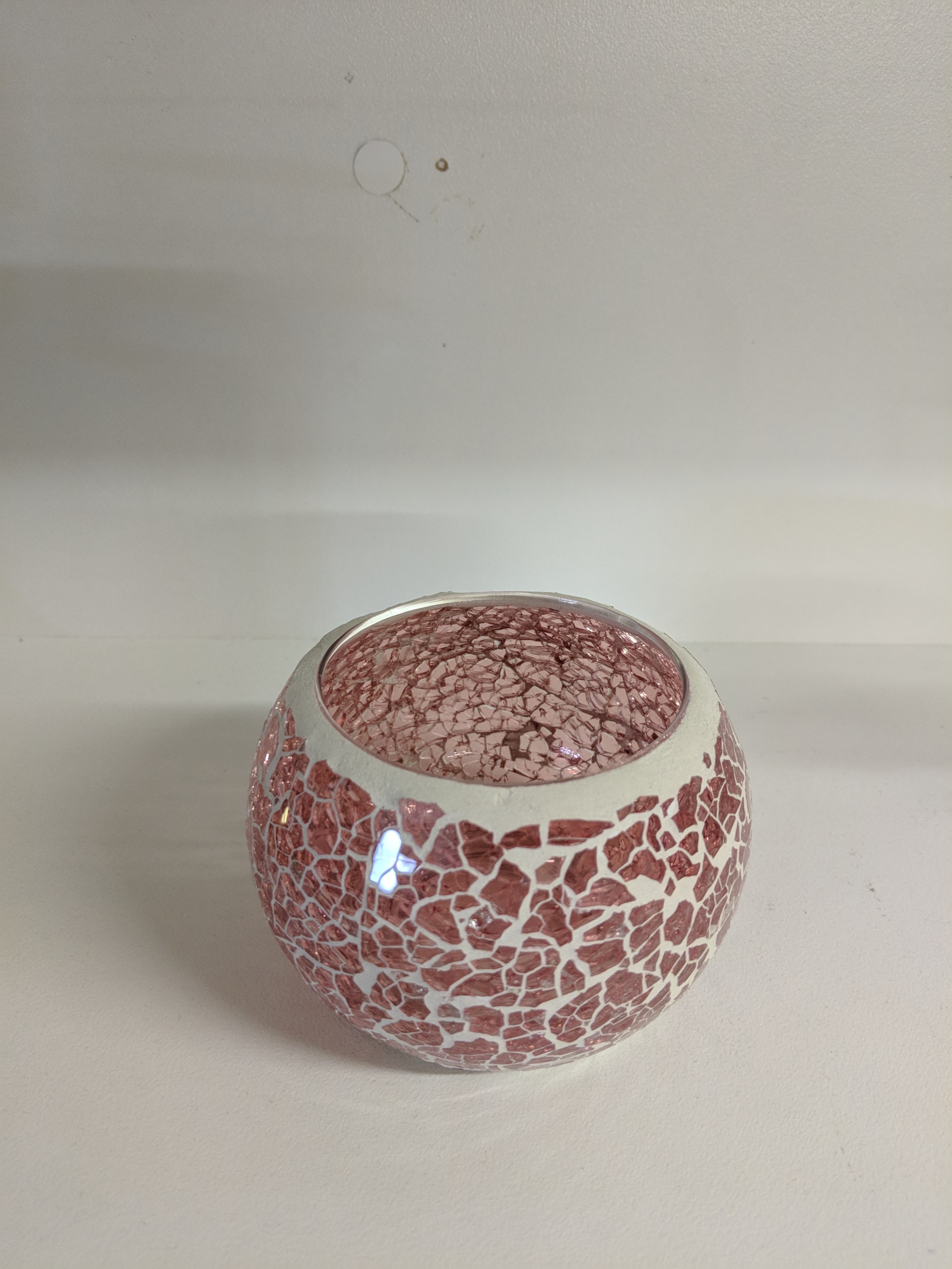 Soft Pink Crackle Mosaic Glass Candle Holder