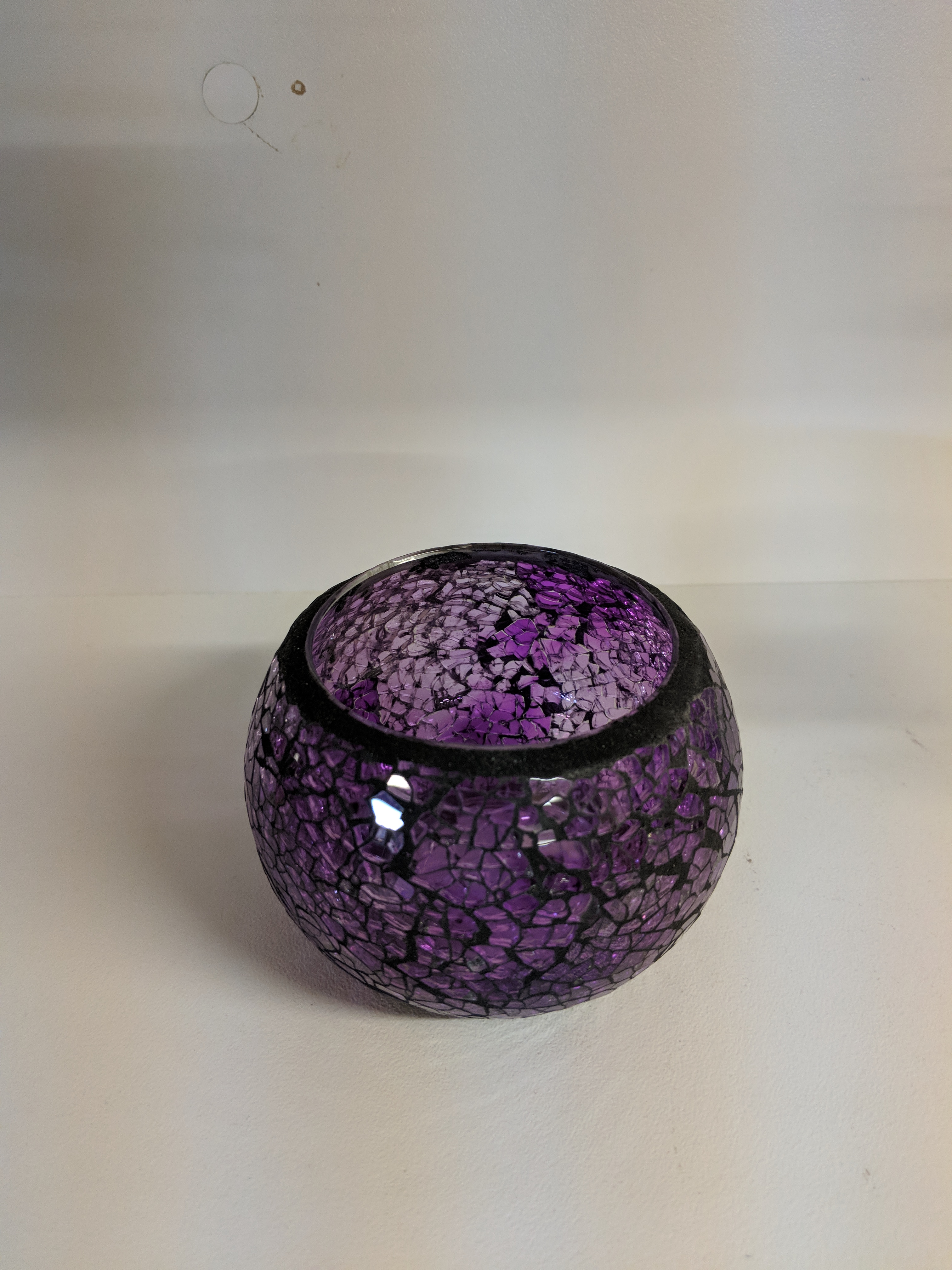 Black Edge Purple Crackle Mosaic Glass Candle Holder High Quality